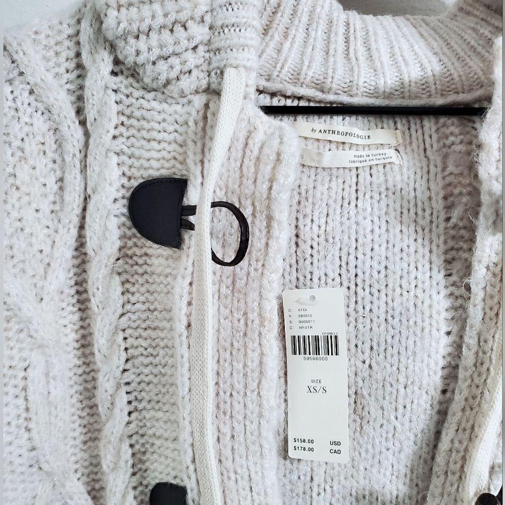 Anthropologie Nordic Hooded Cable-Knit Cardigan In Sand (Ivory) Size XS/S NWT - Picture 8 of 10